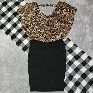 M | Sweet Storm | Leopard Contrast Pleated Panel Dress
